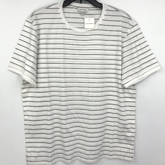 Club Monaco Mens Short Sleeve Refined Stripe T-Shirt White Black XL NEW - Picture 2 of 6